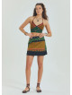 Snap Front Pocket Patchwork Wrap Green Floral Skirt 4685